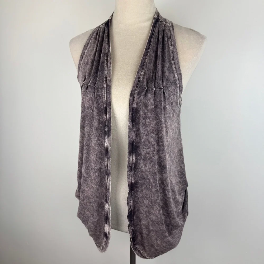 T-Party Studded Acid Wash Open Front Racerback Vest Purple Gray Size Large